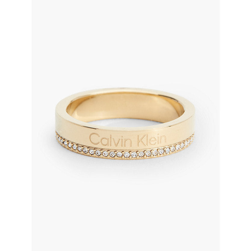 Calvin Klein Women's Elegant Crystal Gold-Plated Steel Ring - Modern & Chic